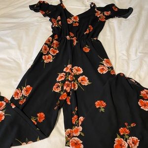 Wide leg black and floral jumpsuit